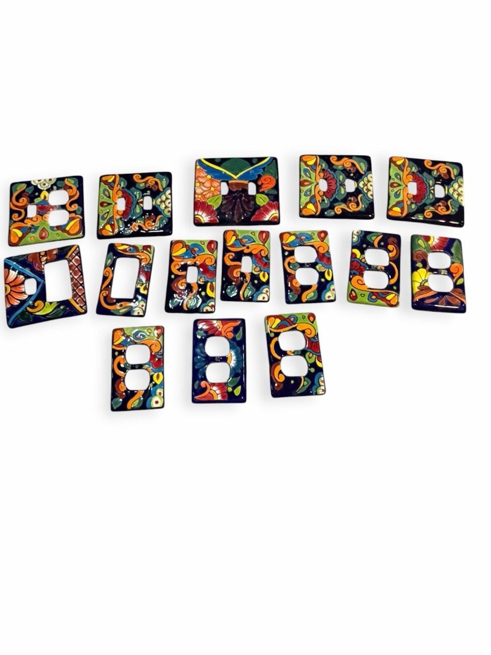 MEXICAN TALAVERA Hand Painted Ceramic Light Switch Outlet Cover Plates Lot of 14